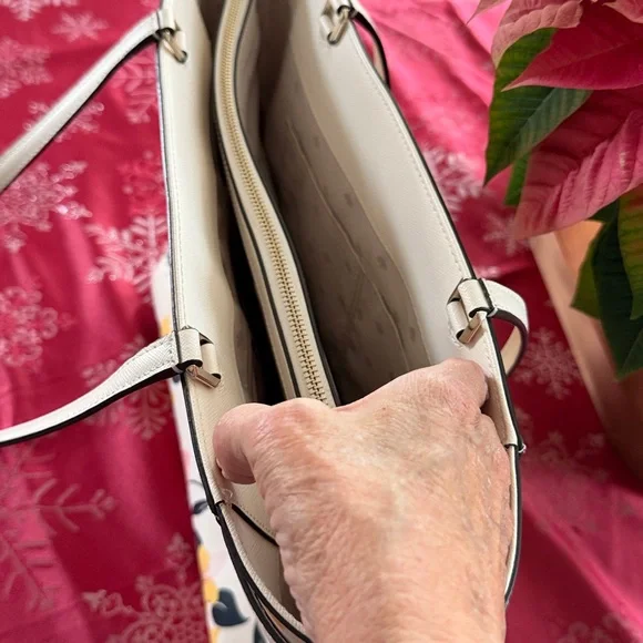 Kate Spade Pink and Yellow Floral Tote zipper interior padded large compartment - Picture 9 of 14